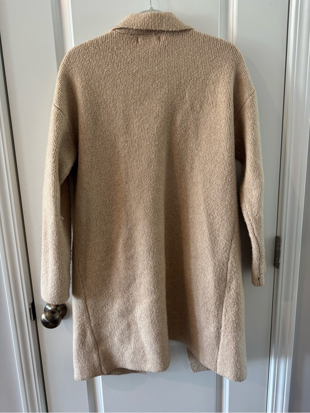 Women’s Open-Front Long Knit Coatigan in Beige - Picture 2 of 3